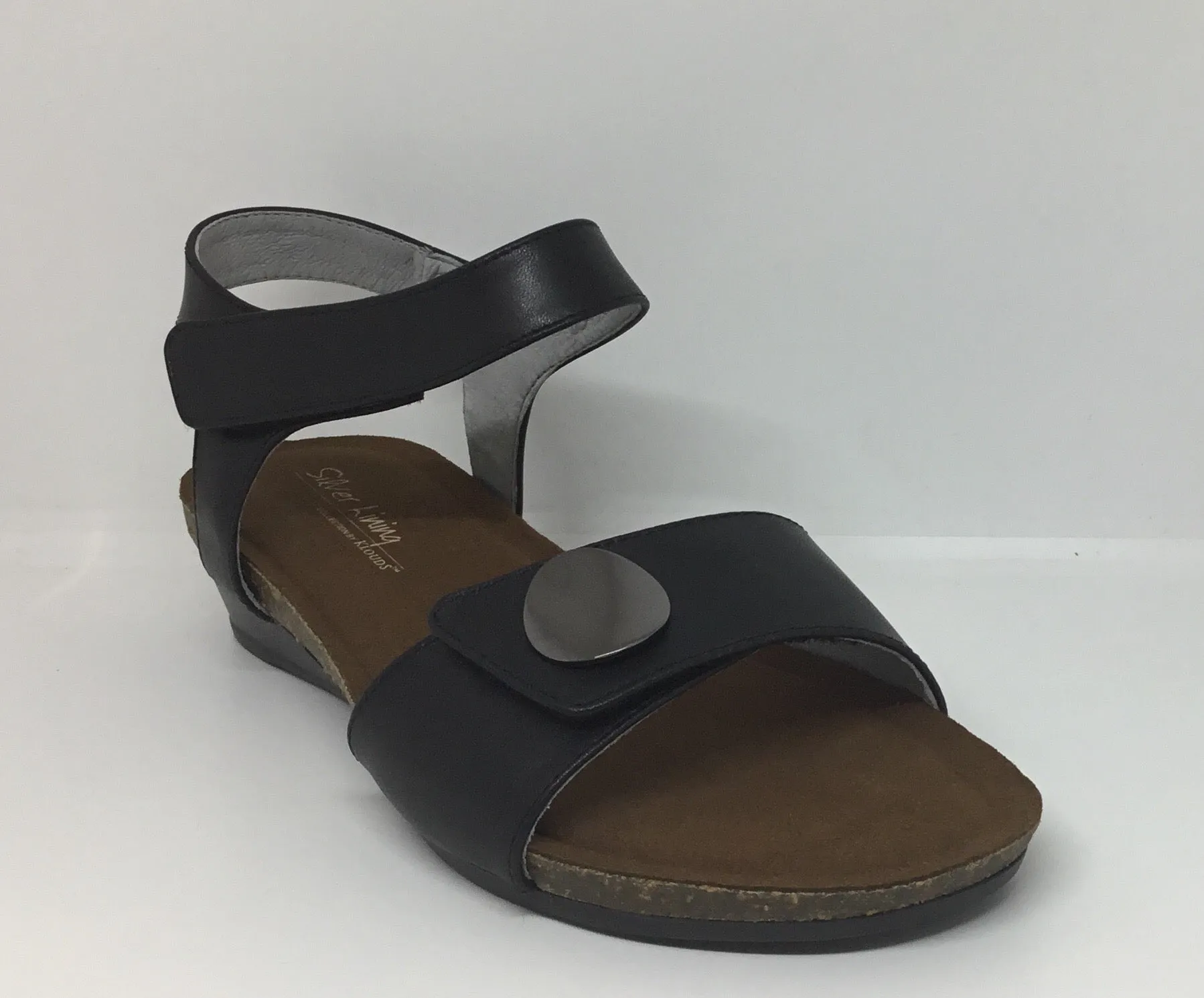 Klouds Silver Lining Happy Black Leather sandal