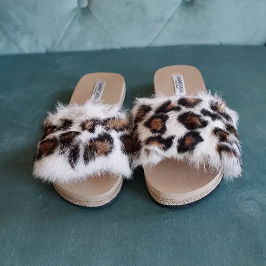 Leopard Rabbit Fur - Espadrille Flat-Genuine Fur