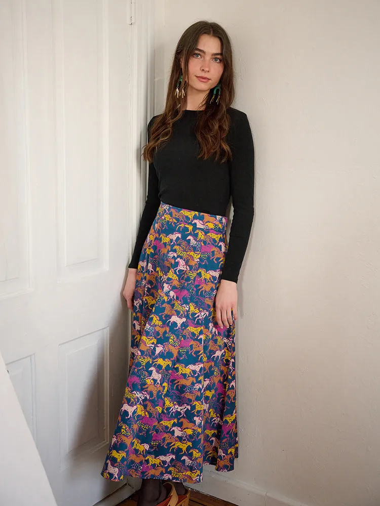 Lucinda Maxi Skirt - Blue Horses