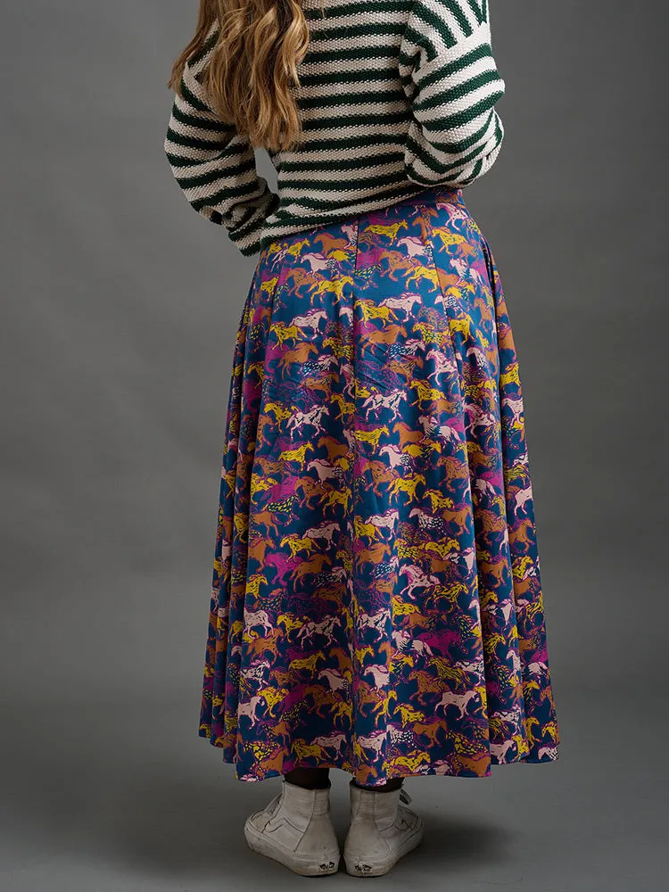 Lucinda Maxi Skirt - Blue Horses