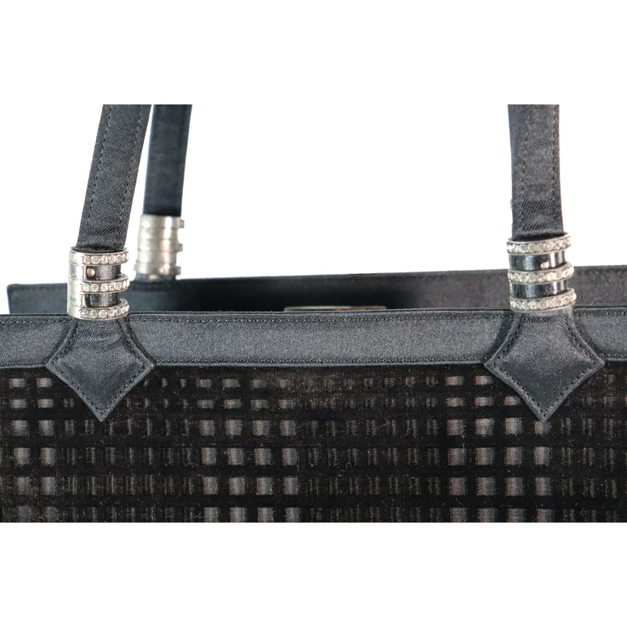 Martin Van Schaak Black Velvet Grid Pattern W/ Rhinestone Hardware