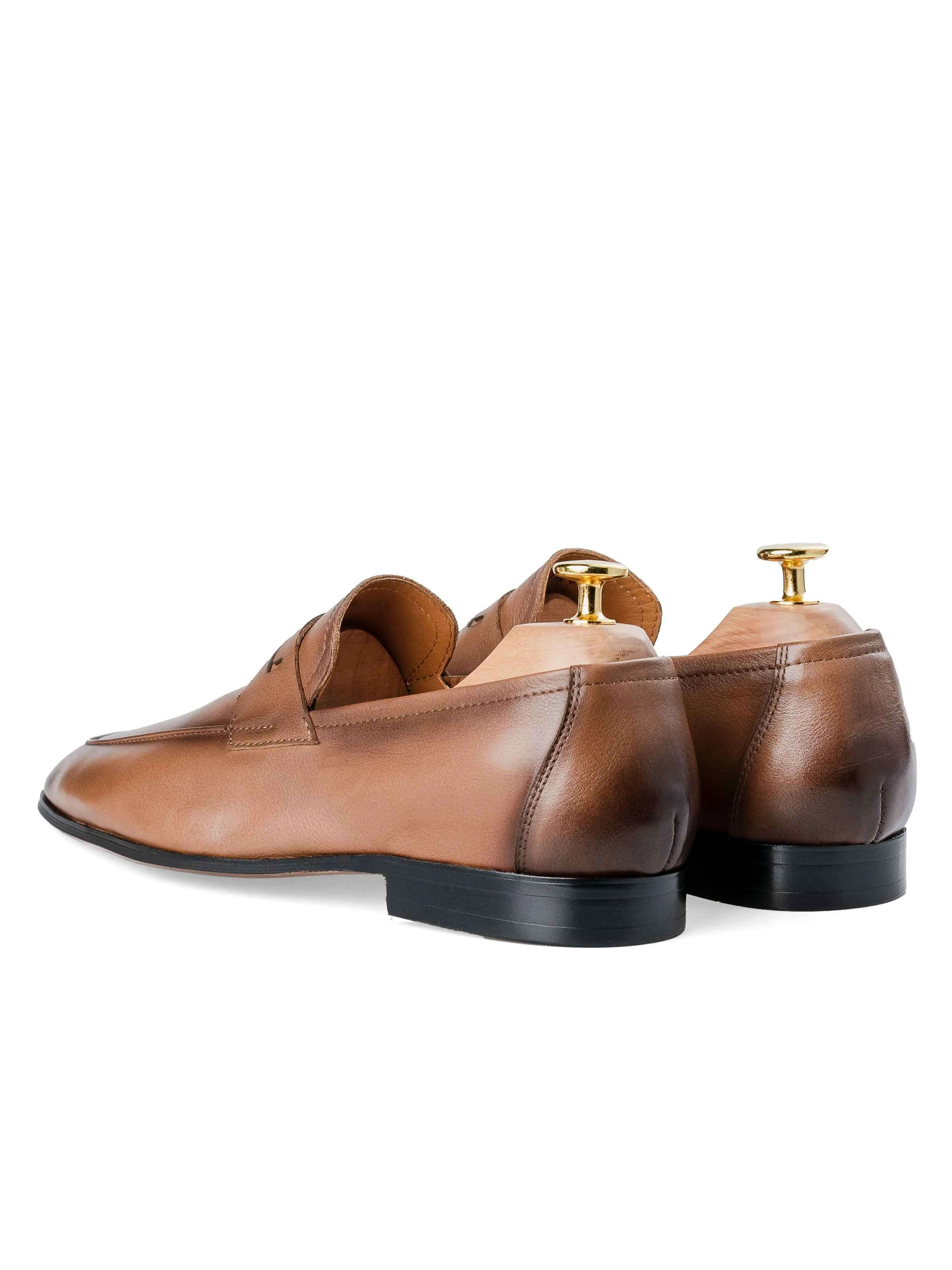 Hand-Painted Coffee Brown Martino Leather Penny Loafers