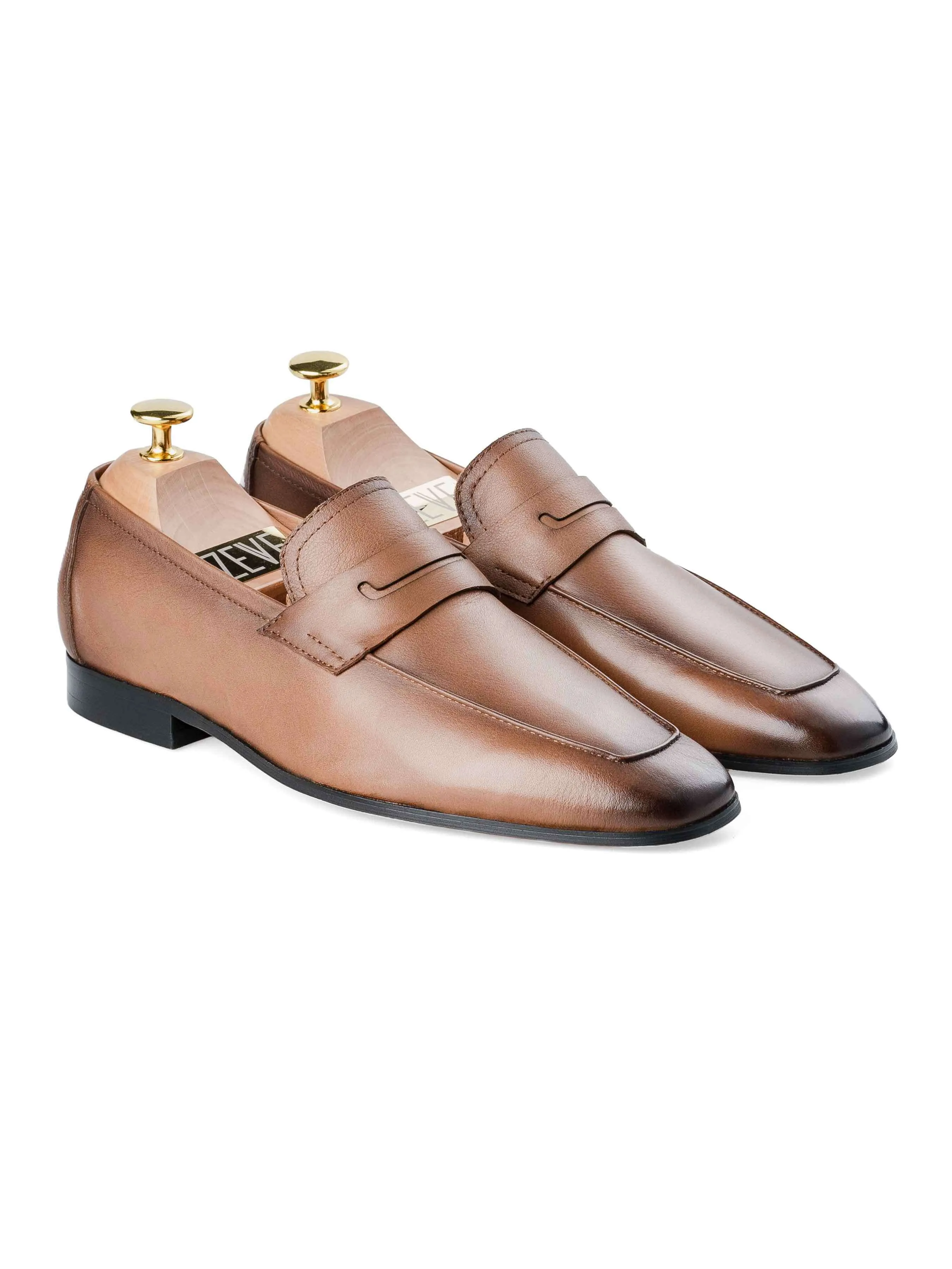 Hand-Painted Coffee Brown Martino Leather Penny Loafers