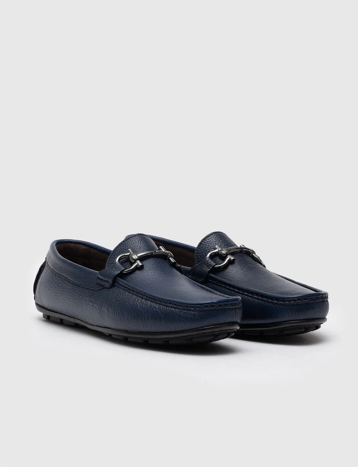 Men Blue Genuine Leather Moc Toe Bit Loafers