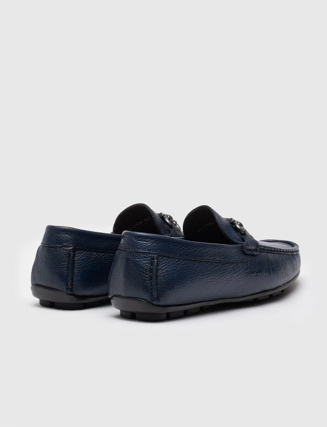 Men Blue Genuine Leather Moc Toe Bit Loafers