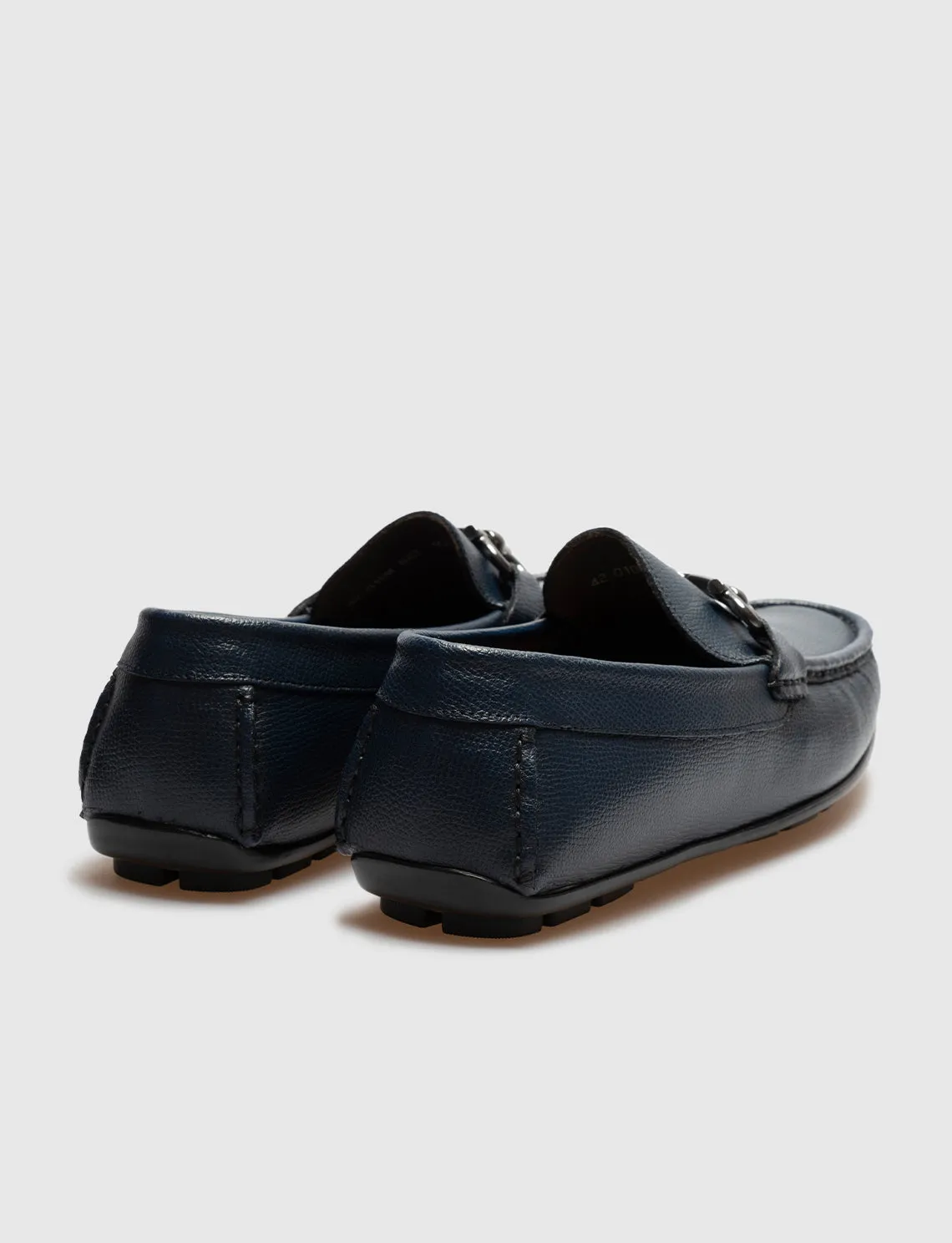 Men Navy Blue Genuine Leather Moc Toe Bit Loafers