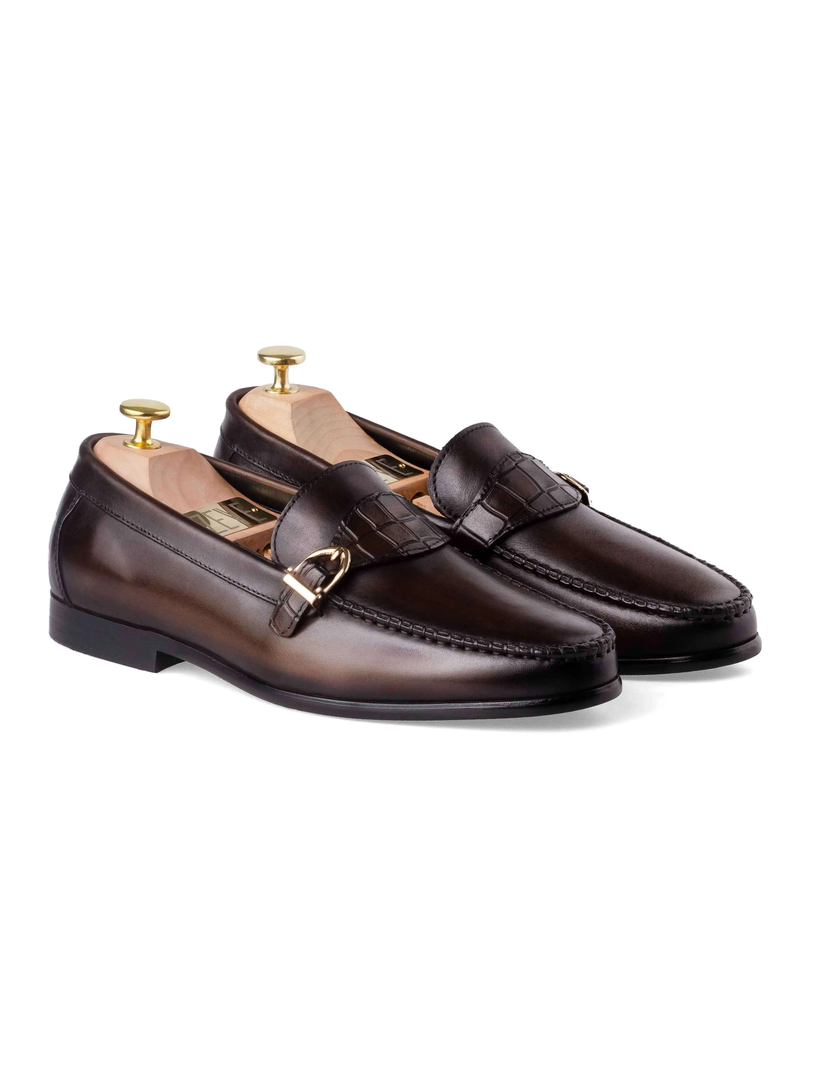 Moccasin Loafer Single Croco Strap - Coffee