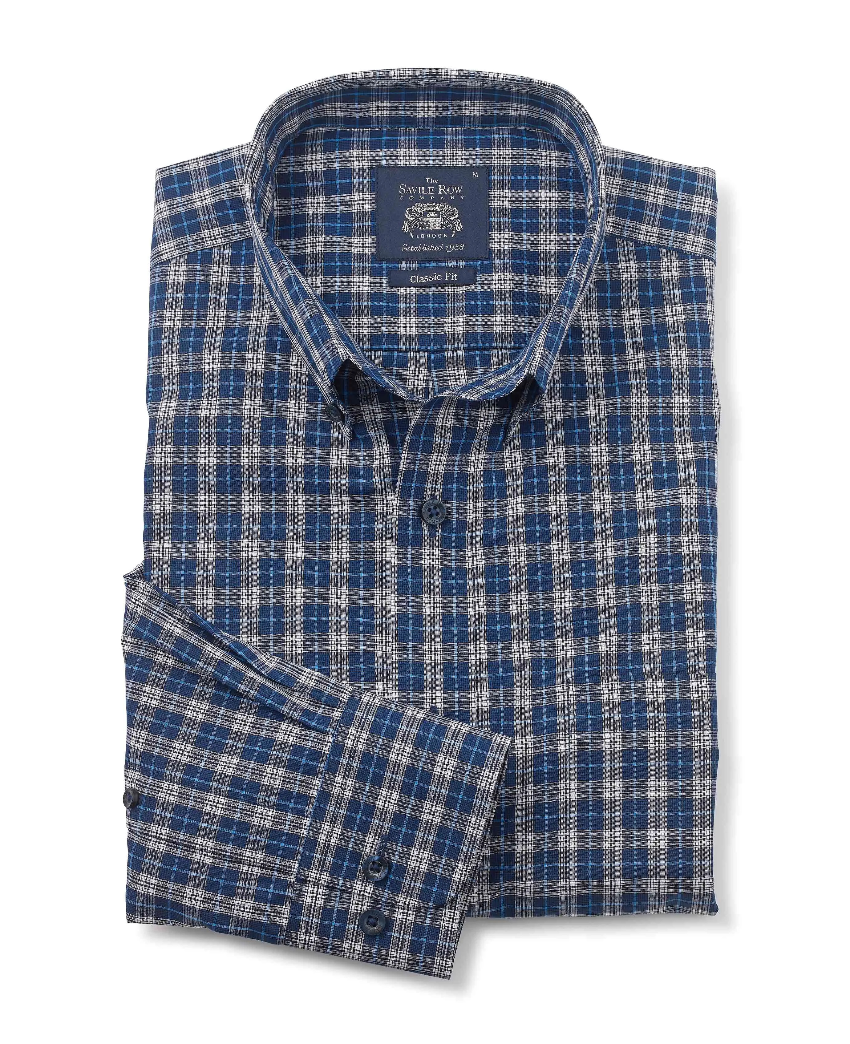 Navy White Blue Check Classic Fit Casual Shirt