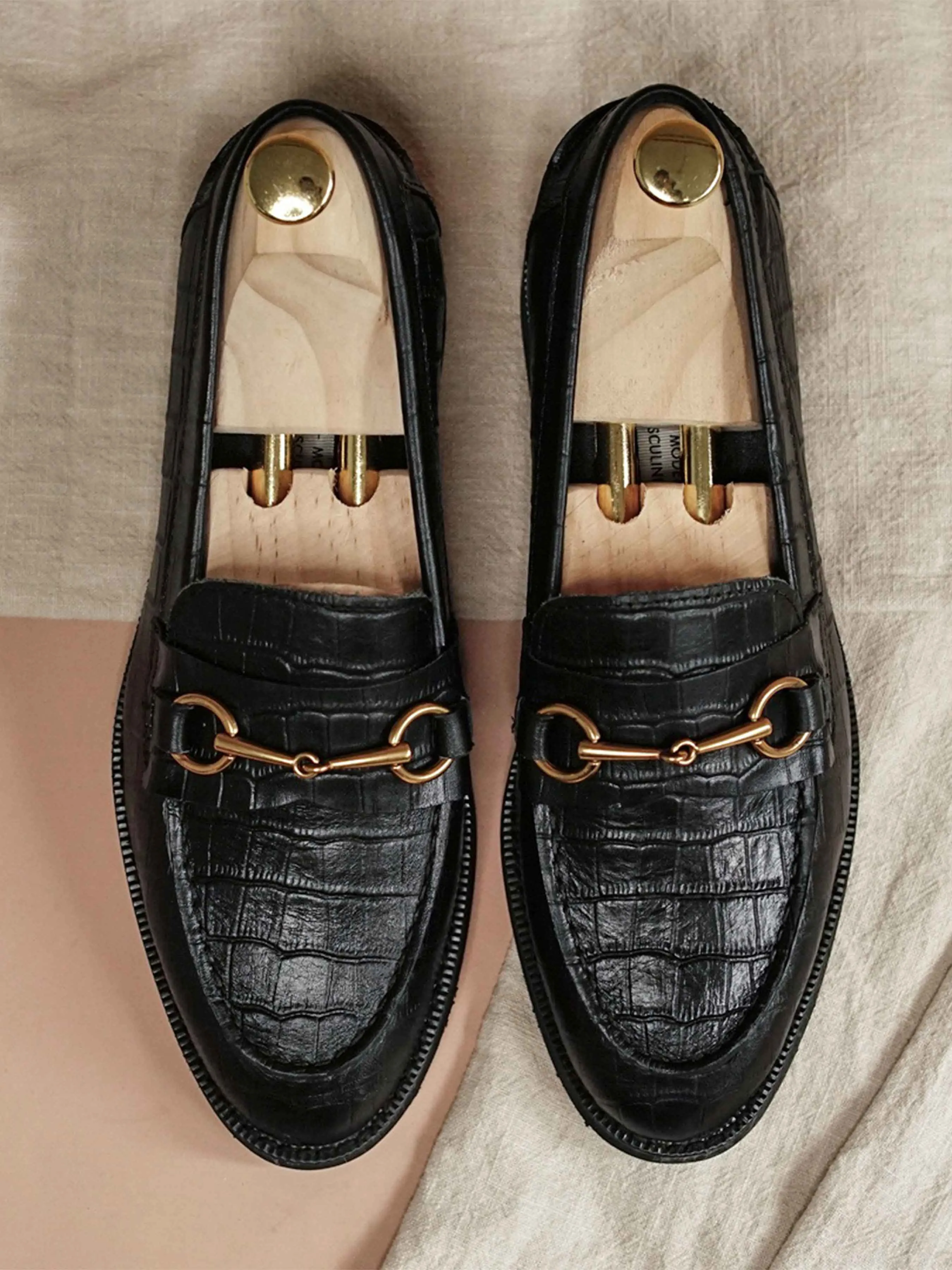 Penny Loafer Horsebit Buckle - Black Croco Leather (Crepe Sole)