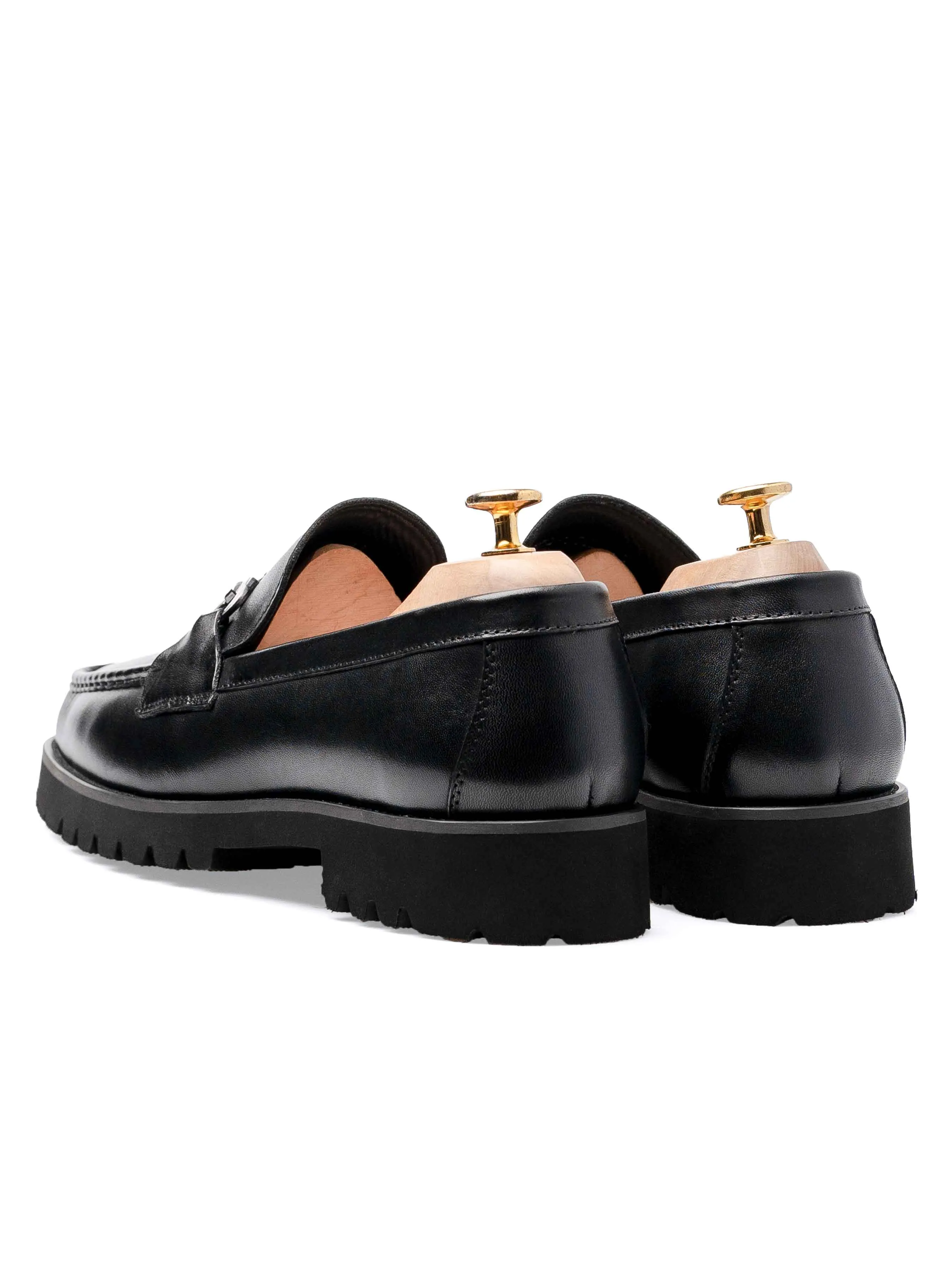 Penny Loafer Horsebit Silver Buckle- Black Leather (Eva Combat)