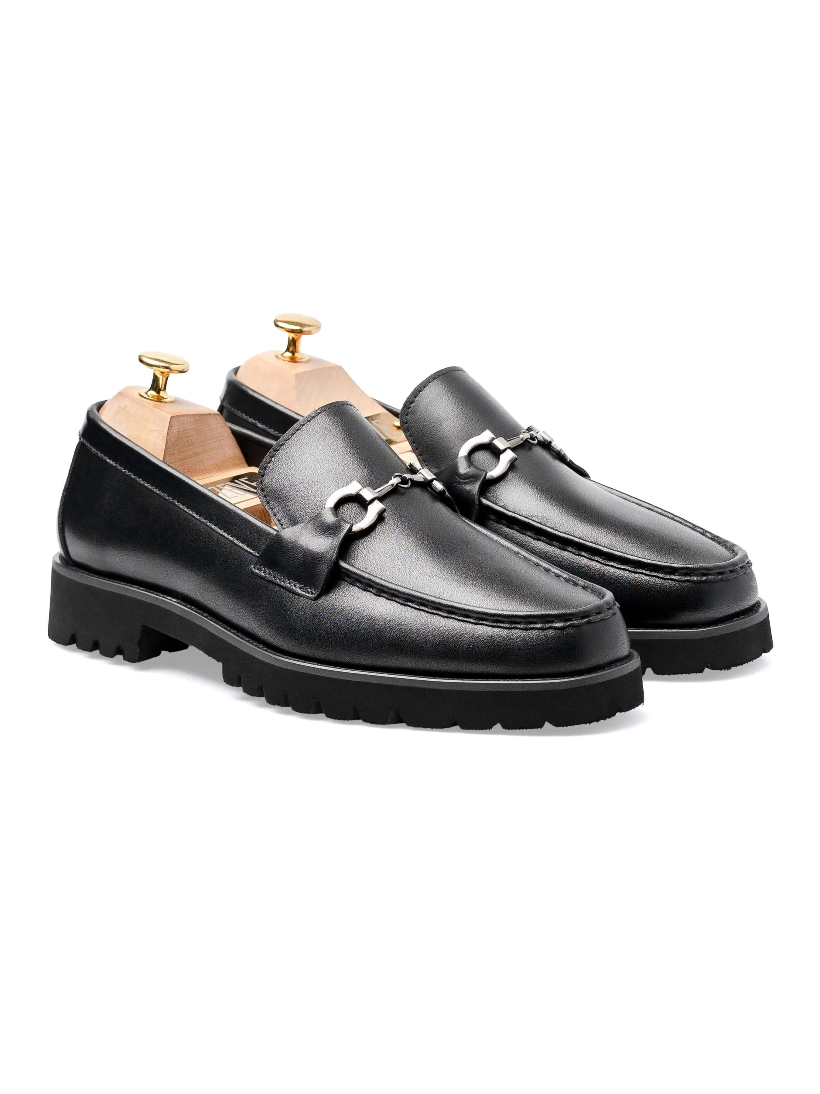 Penny Loafer Horsebit Silver Buckle- Black Leather (Eva Combat)