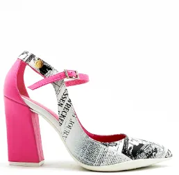 Pointure - Fuchsia/White Newsprint High Heel