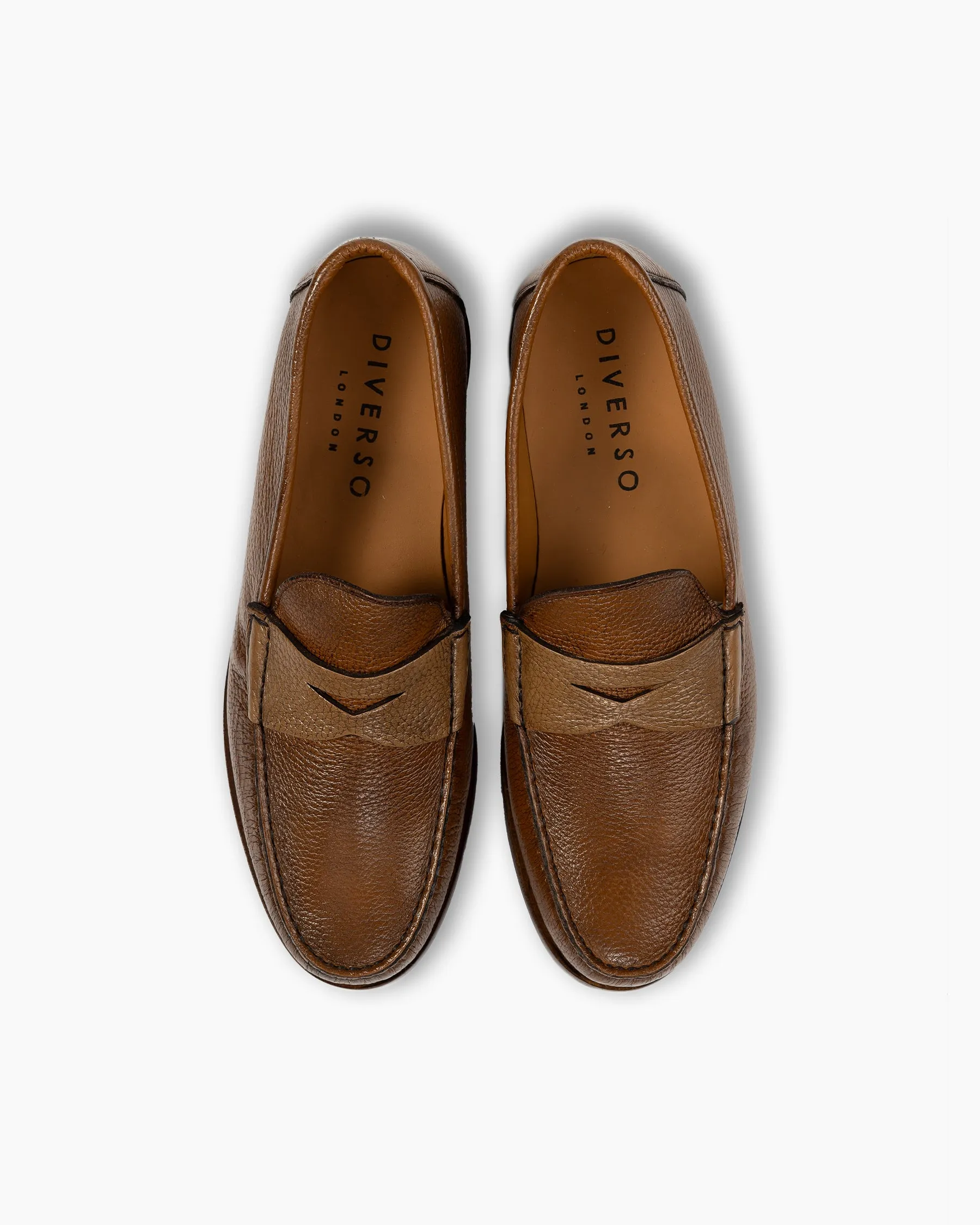 Tan Contrast Calf Leather Penny Loafer