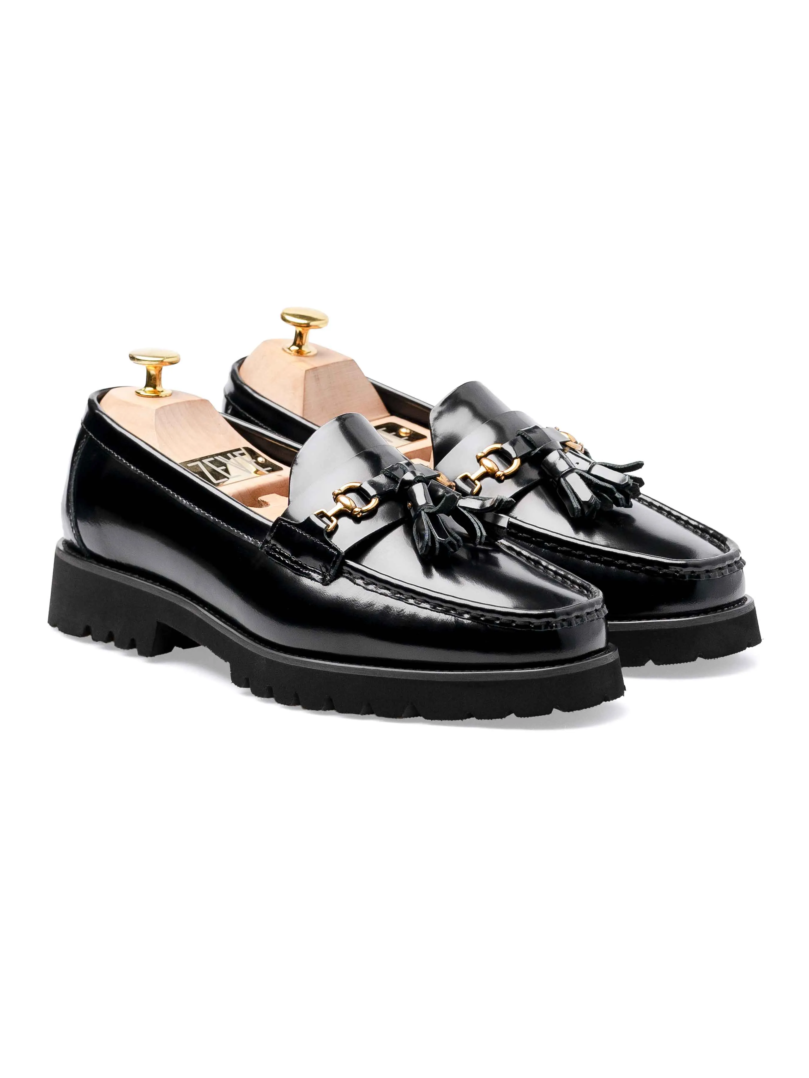 Tassel Moccasin Buckle Loafer - Black Patent Leather (Eva Combat)