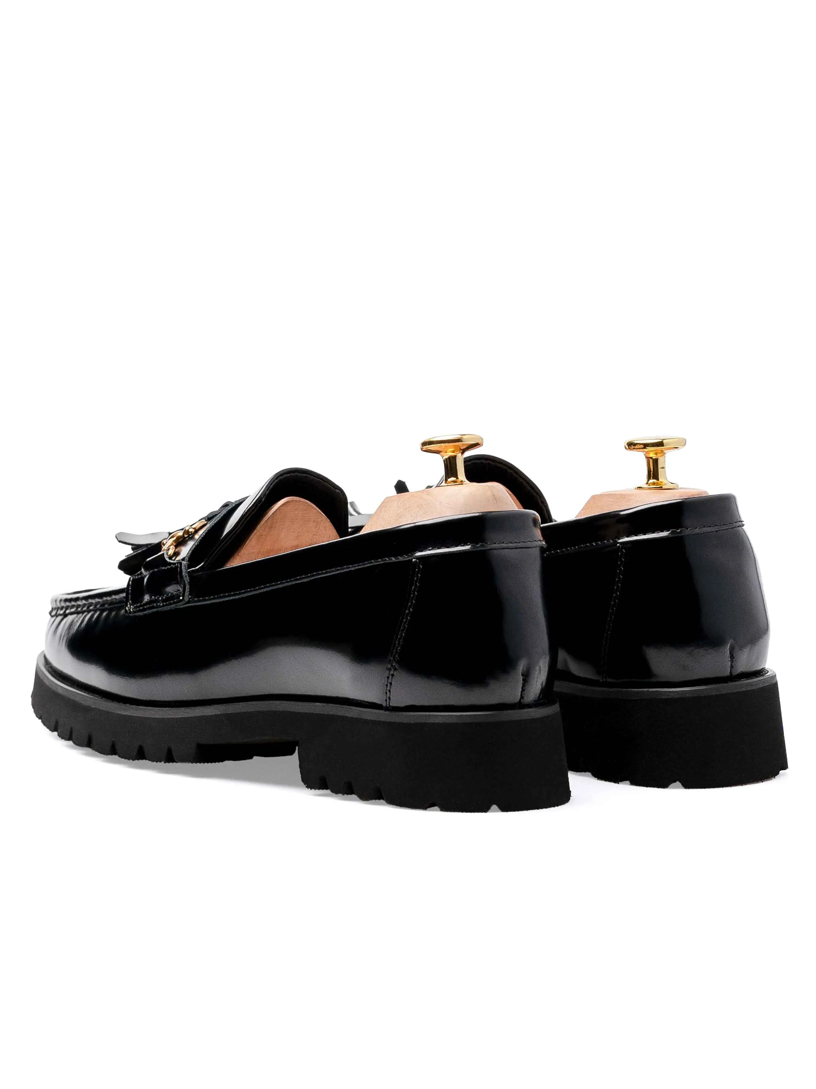 Tassel Moccasin Buckle Loafer - Black Patent Leather (Eva Combat)