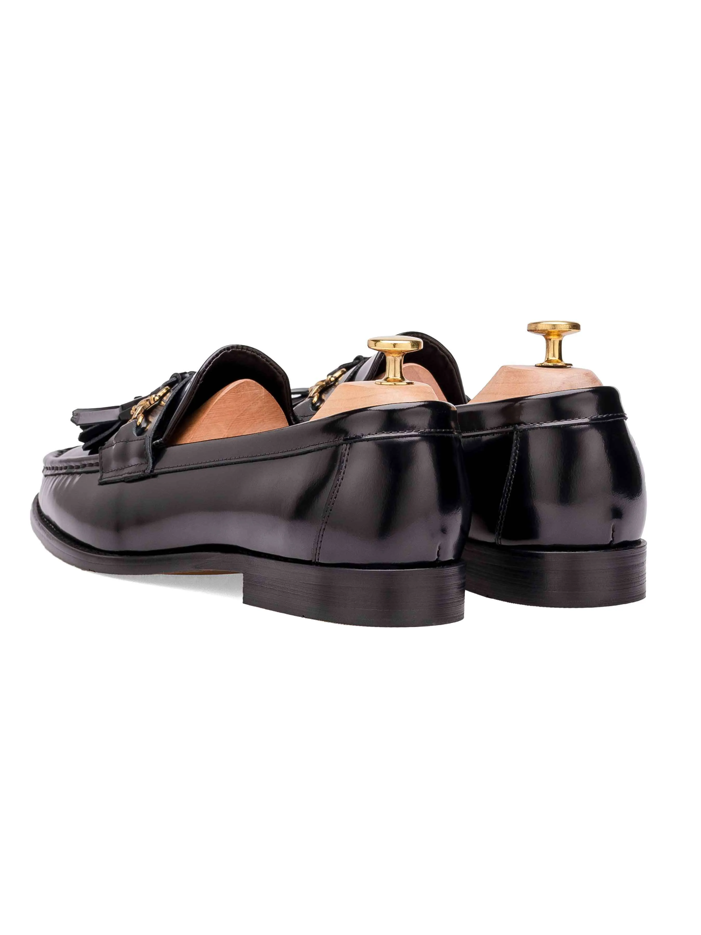 Tassel Moccasin Buckle Loafer  - Black Polished Leather