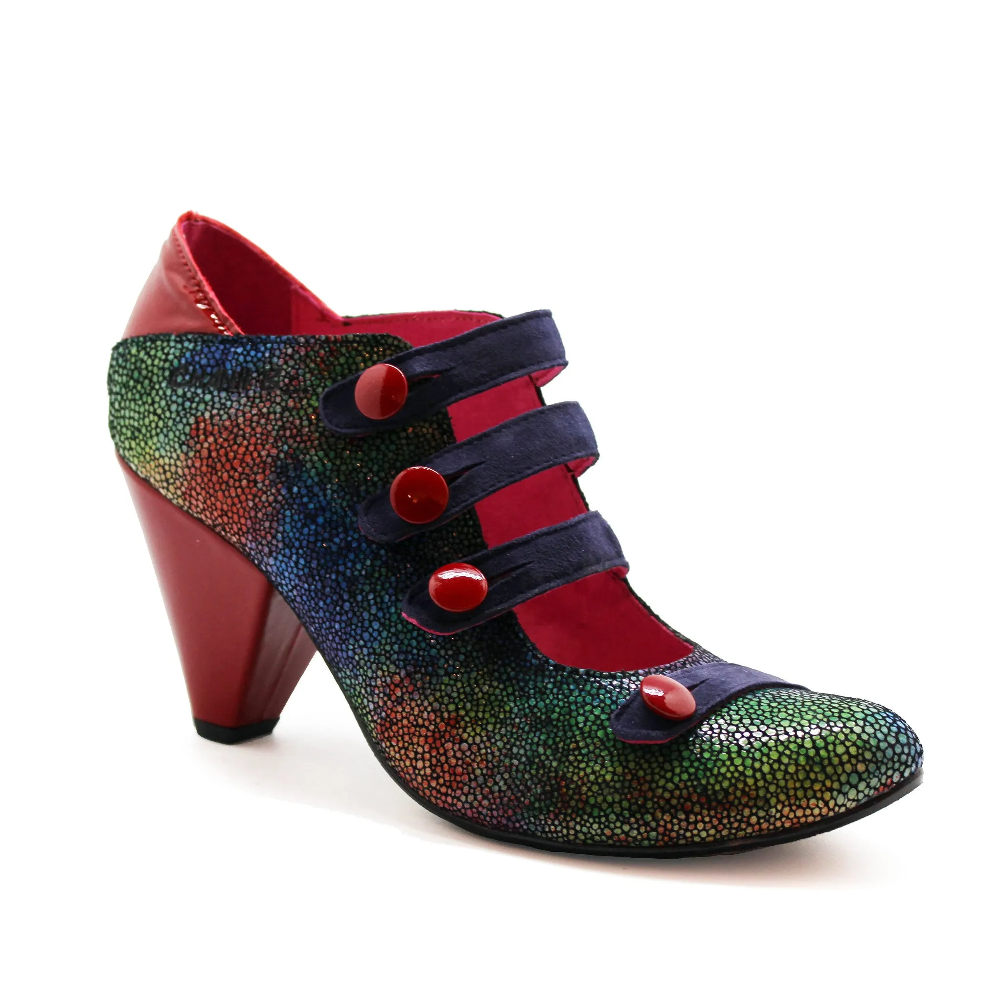 Voila - Blue Multi/Red Patent