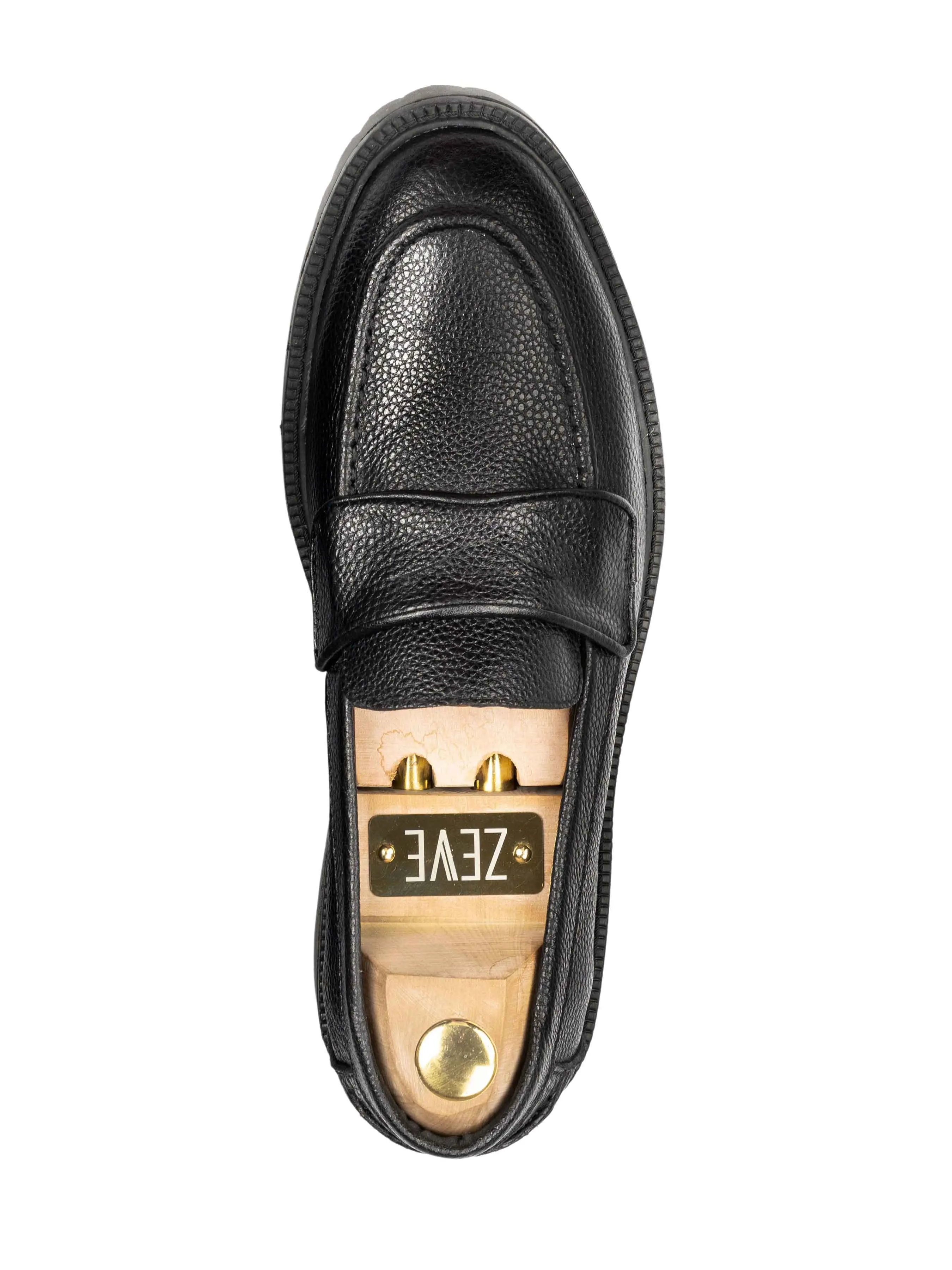 Wayne Penny Loafer - Black Pebble Grain Leather (Combat Sole)