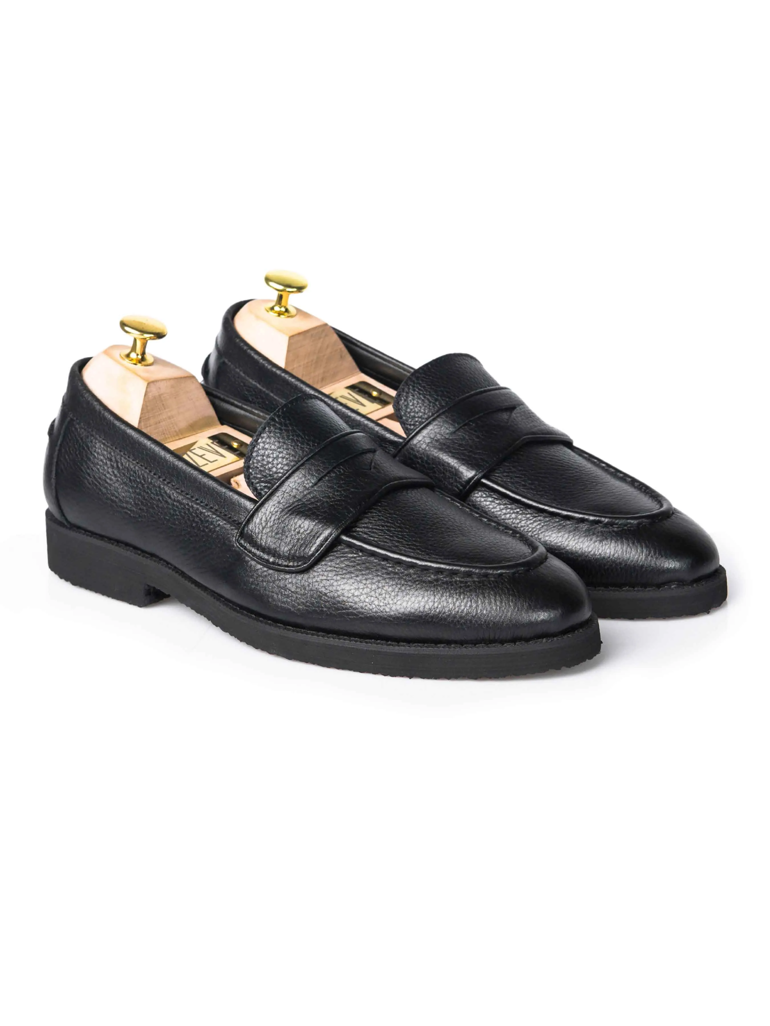 Wayne Penny Loafer - Black Pebble Grain Leather (Crepe Sole)