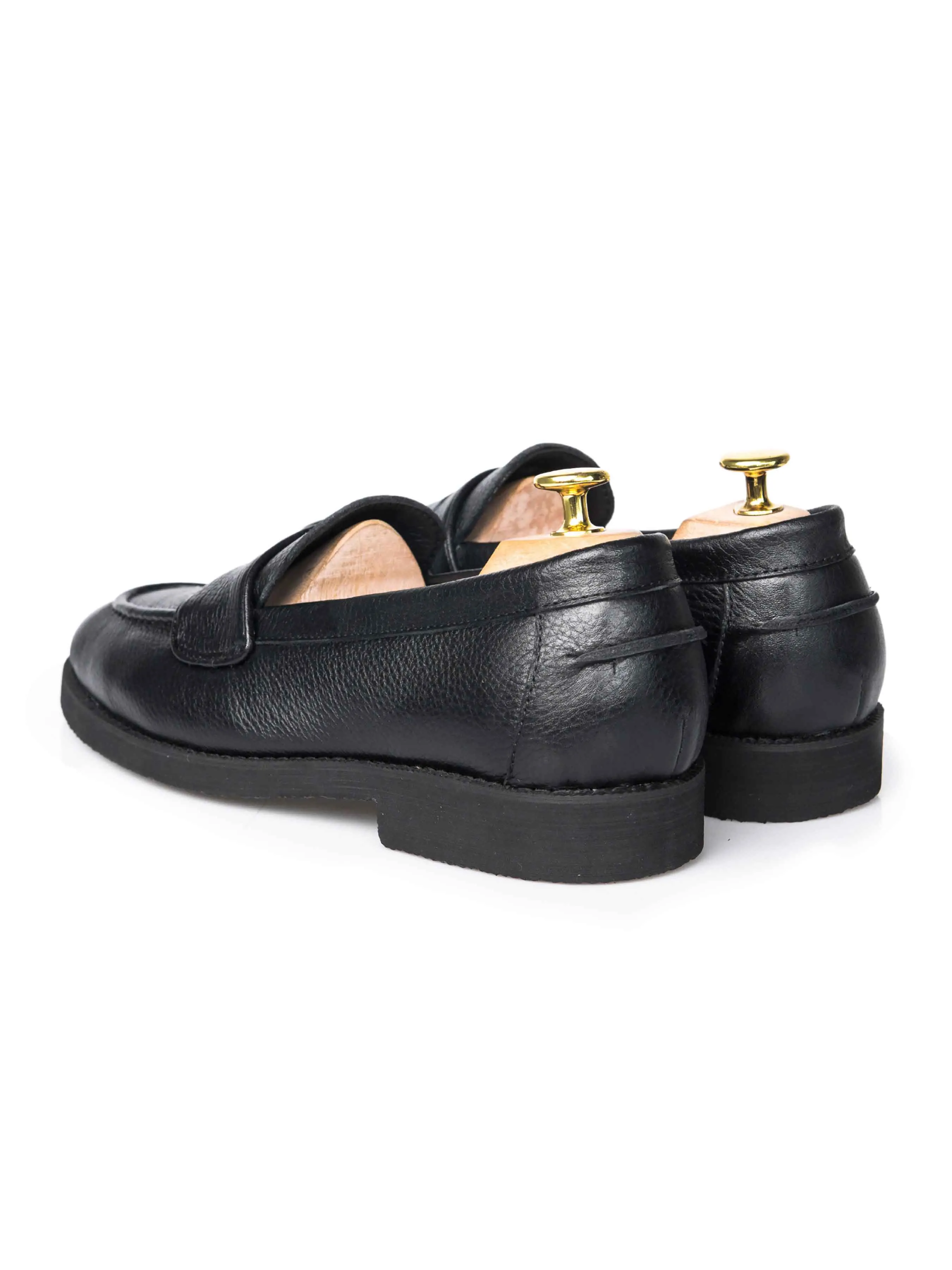 Wayne Penny Loafer - Black Pebble Grain Leather (Crepe Sole)