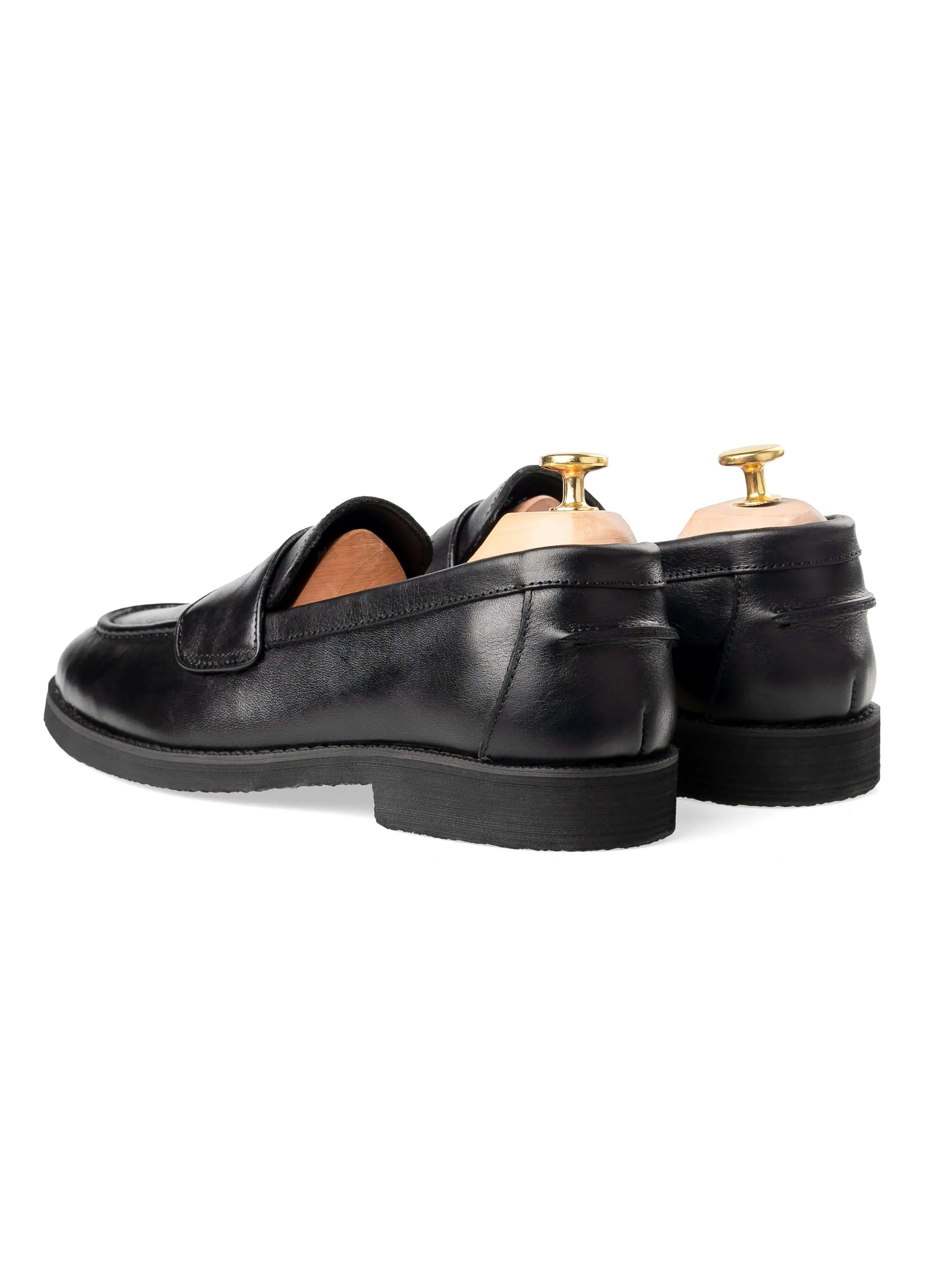 Wayne Penny Loafer - Solid Black Leather (Crepe Sole)