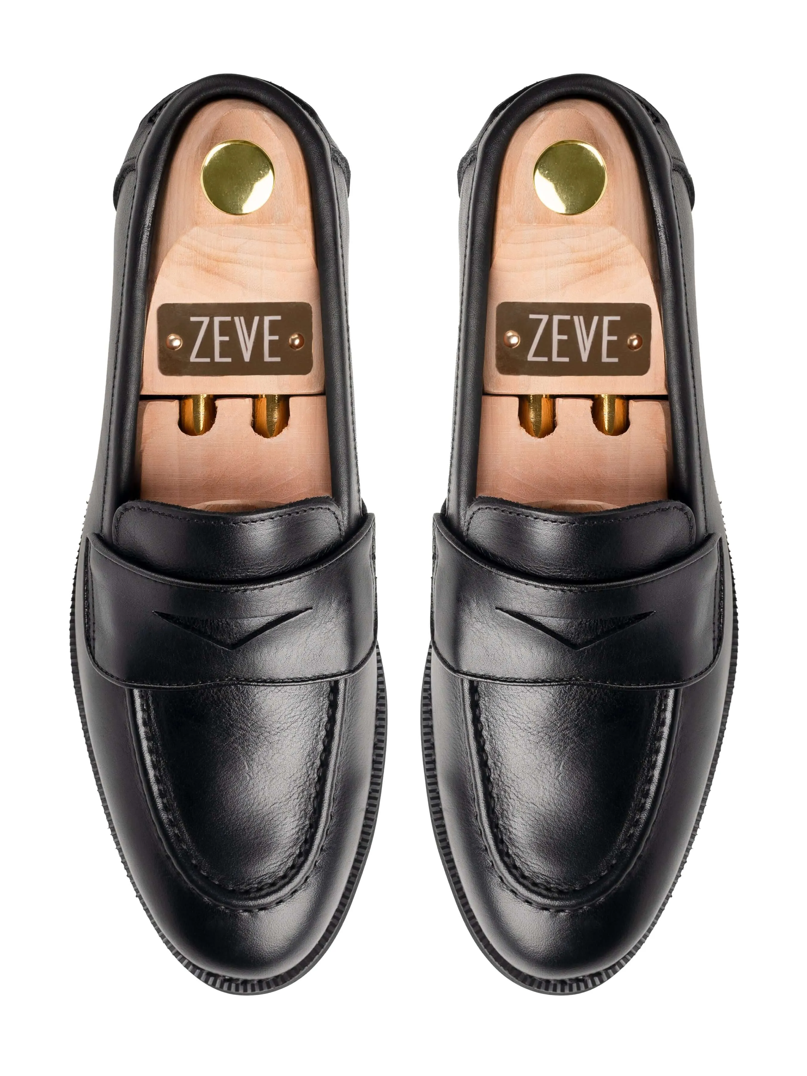 Wayne Penny Loafer - Solid Black Leather (Crepe Sole)