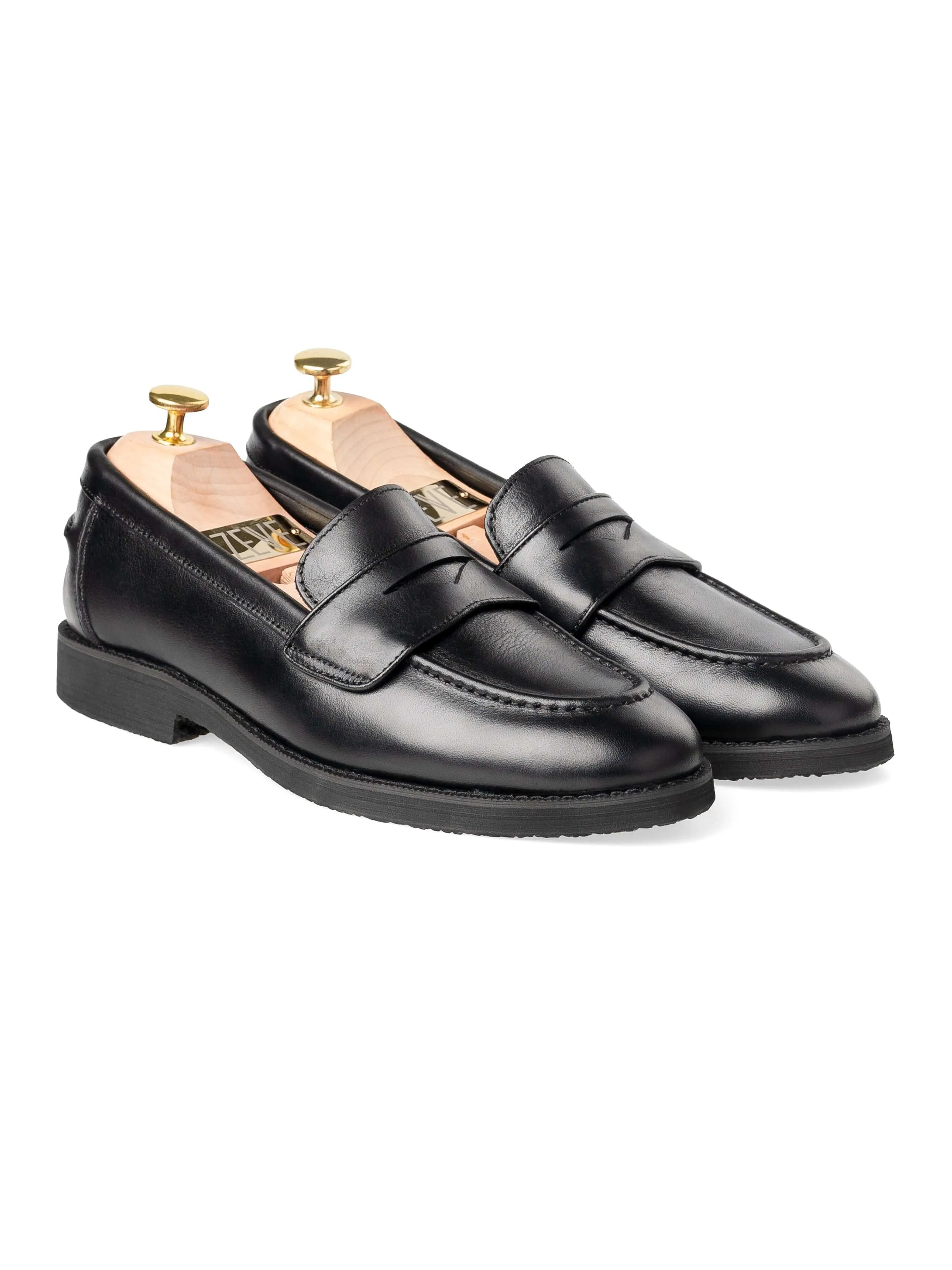 Wayne Penny Loafer - Solid Black Leather (Crepe Sole)