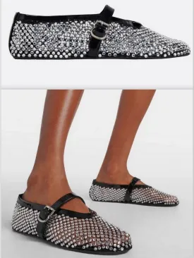 Women’s Ballet Flats in Fishnet and Strass