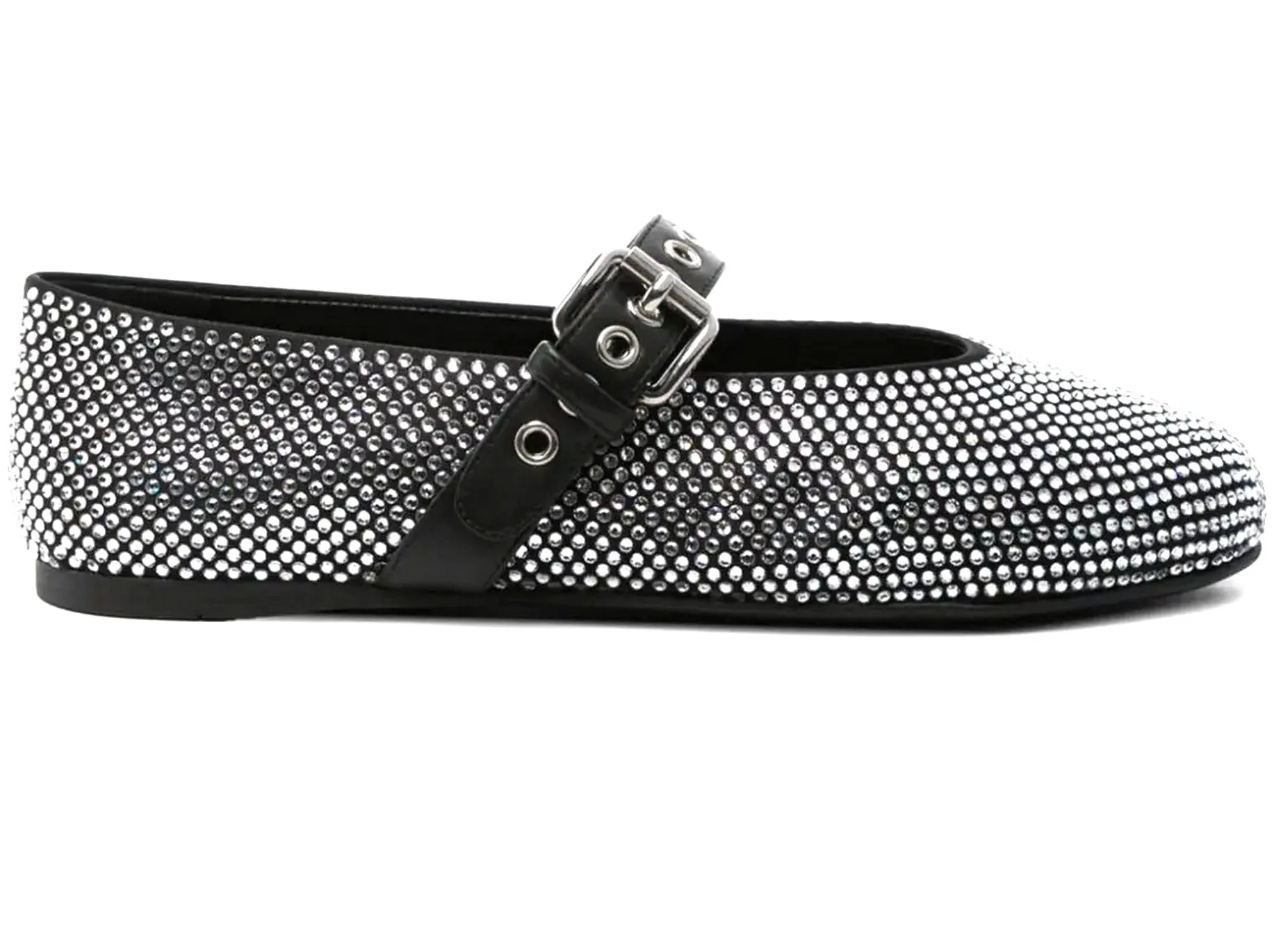 Women’s Crystal-Embellished Black Leather Ballerina Flats