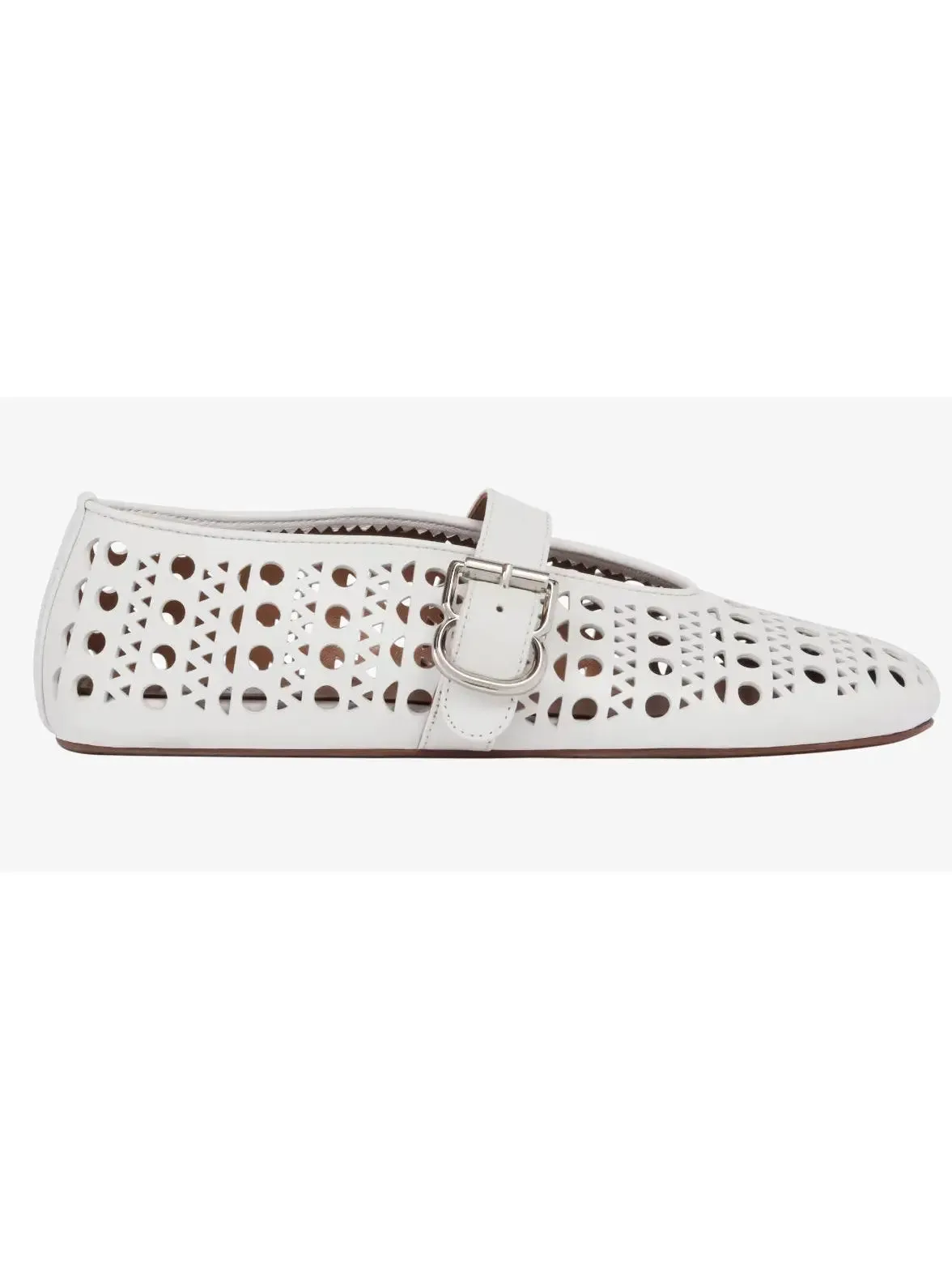 Women’s Cut-Out Buckled Lambskin Ballerina Flats in White