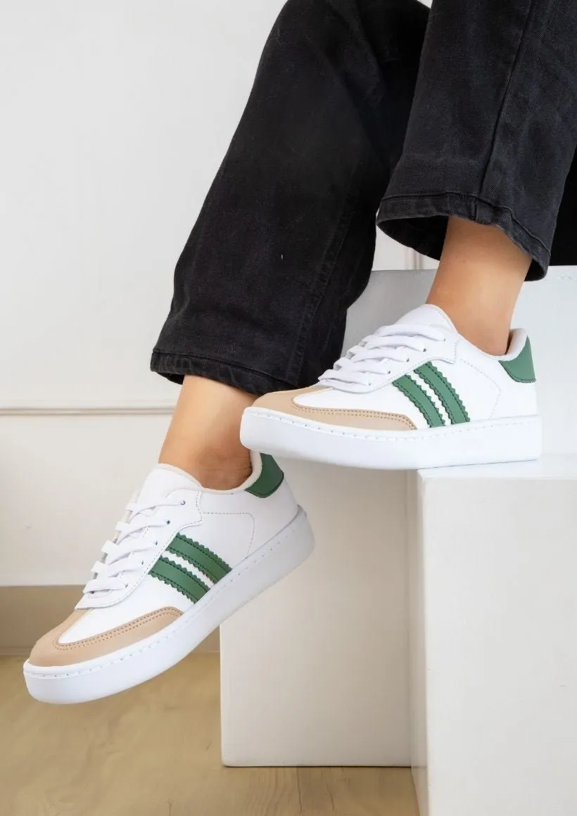 Women's Double Stripe Green Sneakers