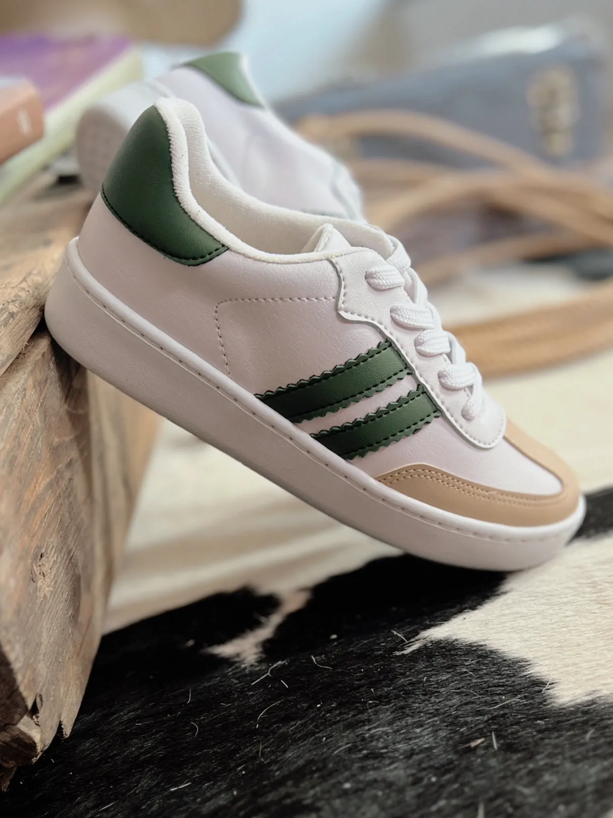 Women's Double Stripe Green Sneakers